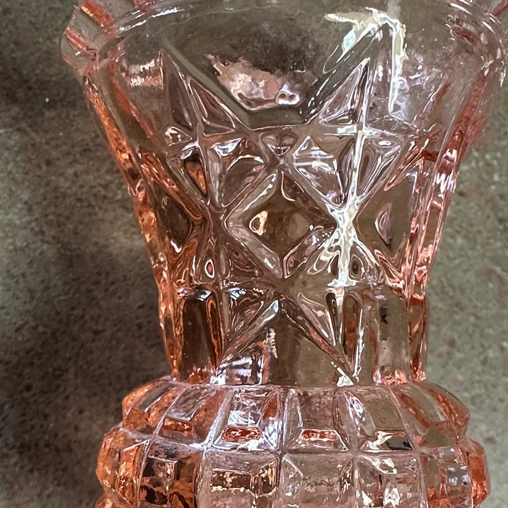 Vintage Pink Pressed Glass Bud Vase Or Toothpick Holder